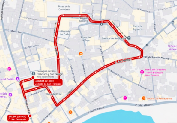 Recorrido de la procesión de la Virgen del Amparo