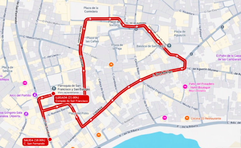 Recorrido de la procesión de la Virgen del Amparo